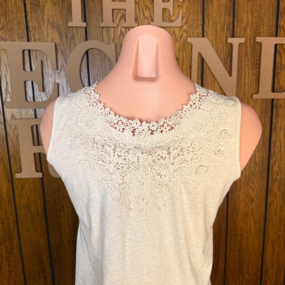 StudioCup Tank Top Womens Large Beige Lace Trim Cotton Boho Cottagecore Peasant - Picture 5 of 6